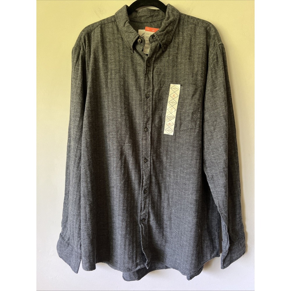 St. John's Bay Button Down Shirt Gray Herringbone Size XL 100% Cotton Brushed